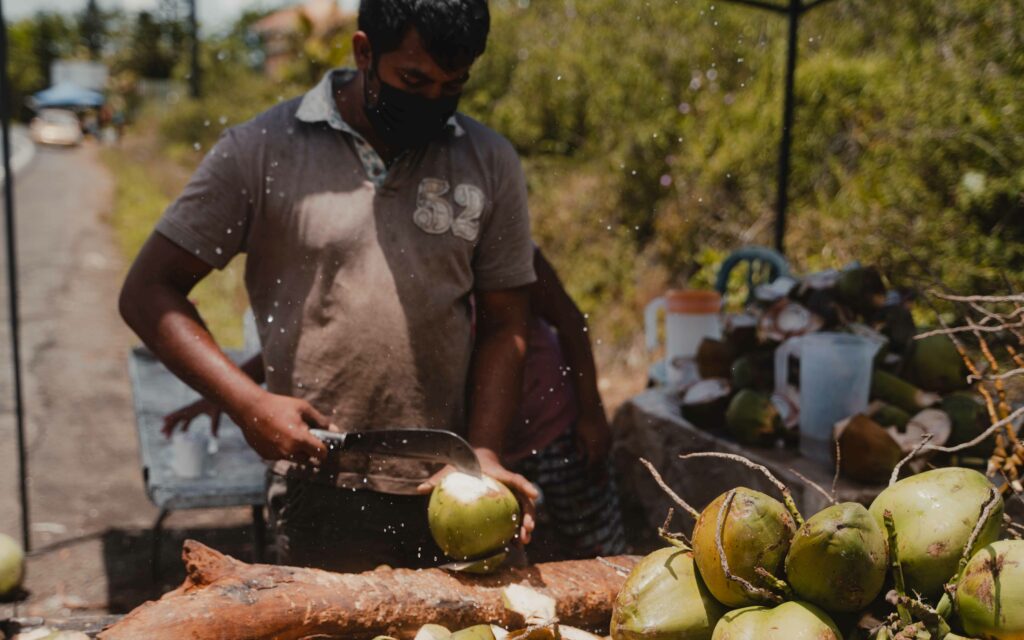 Marktstand Mauritius Kokosnuss